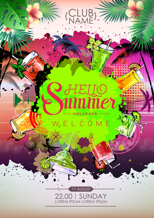 Summer holiday cocktail party poster template vectors 03