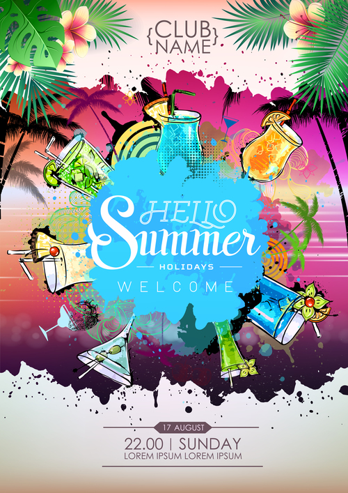 Summer holiday cocktail party poster template vectors 04