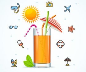 Summer juice with travel icon vector