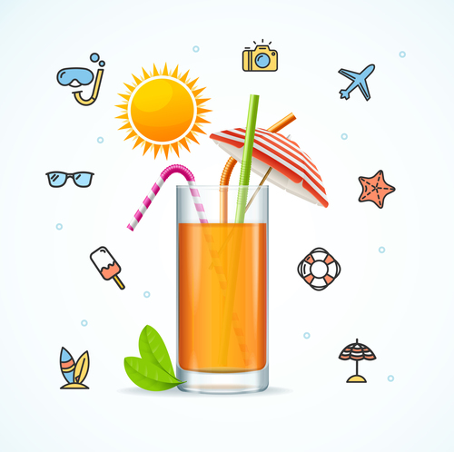 Summer juice with travel icon vector