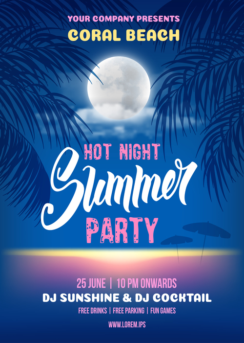 Summer night party vectors poster 02