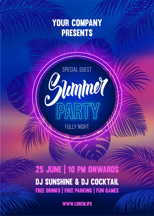 Summer night party vectors poster 03
