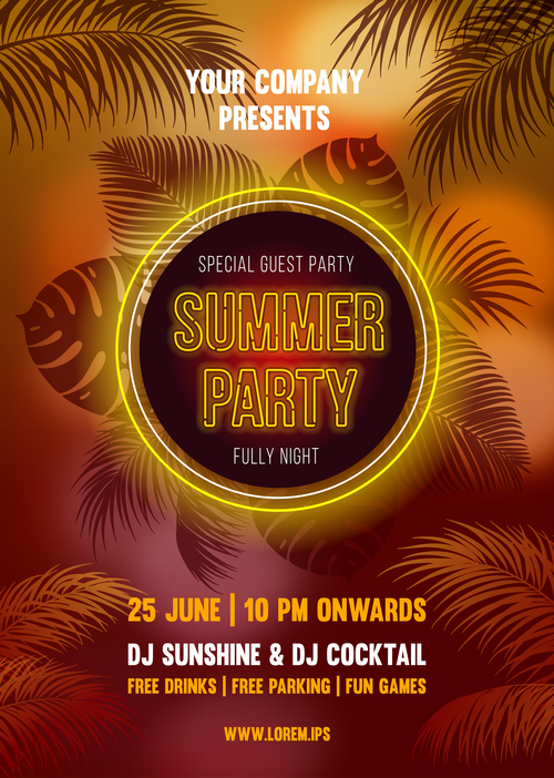 Summer night party vectors poster 04