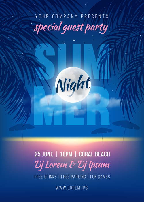 Summer night party vectors poster 05