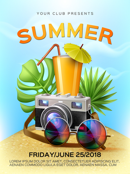Summer poster cover template vector 03