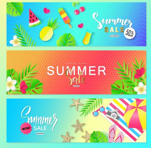 Summer sale banners template vector 01
