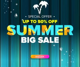 Summer sale poster with wooden background vector 06