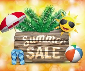 Summer sale wooden sign with background vector