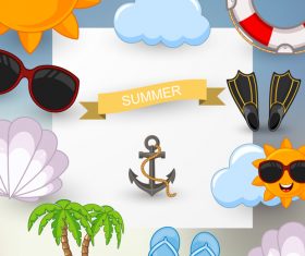Summer travel elements with white paper background vector