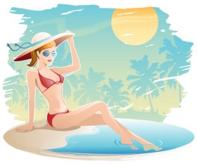 Summer travel with beautiful woman vector 01