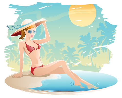 Summer travel with beautiful woman vector 01