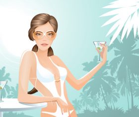 Summer travel with beautiful woman vector 02