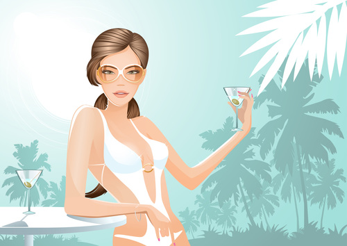 Summer travel with beautiful woman vector 02