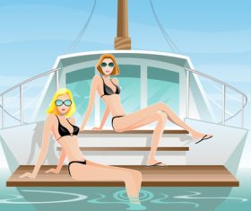 Summer travel with beautiful woman vector 03