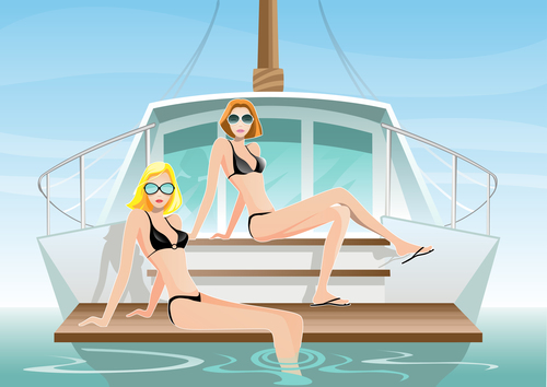 Summer travel with beautiful woman vector 03