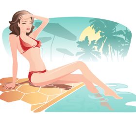 Summer travel with beautiful woman vector 04
