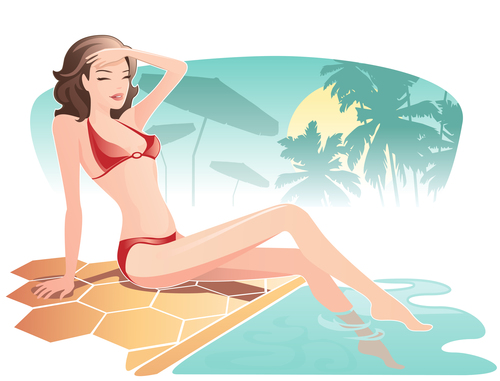 Summer travel with beautiful woman vector 04