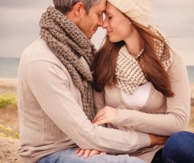 Sweet couple enjoying the sunset Stock Photo 02