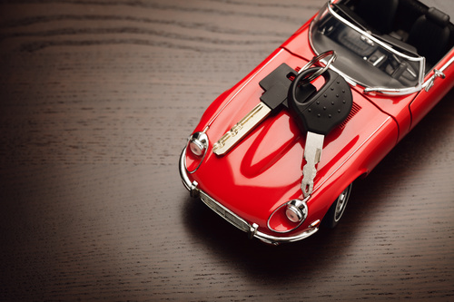 Toy car and car keys on the desktop Stock Photo 01