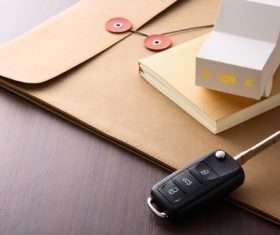 Toy car and car keys on the desktop Stock Photo 02
