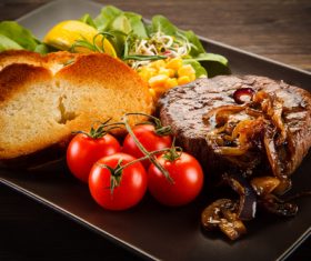 Vegetables with toast and steak Stock Photo 01