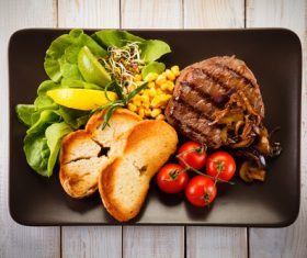 Vegetables with toast and steak Stock Photo 03