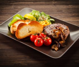 Vegetables with toast and steak Stock Photo 04