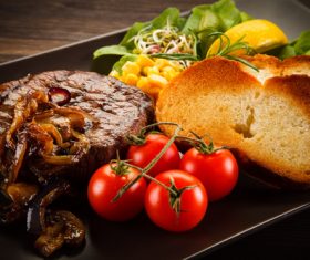 Vegetables with toast and steak Stock Photo 05