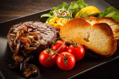 Vegetables with toast and steak Stock Photo 05