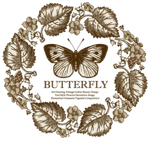 Vintage butterfly background vector design 02