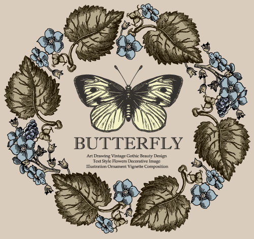 Vintage butterfly background vector design 03