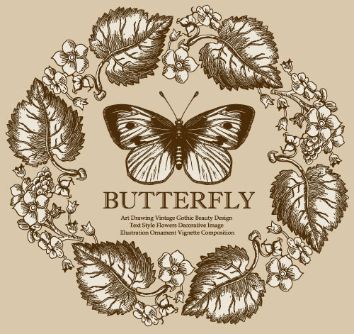 Vintage butterfly background vector design 04