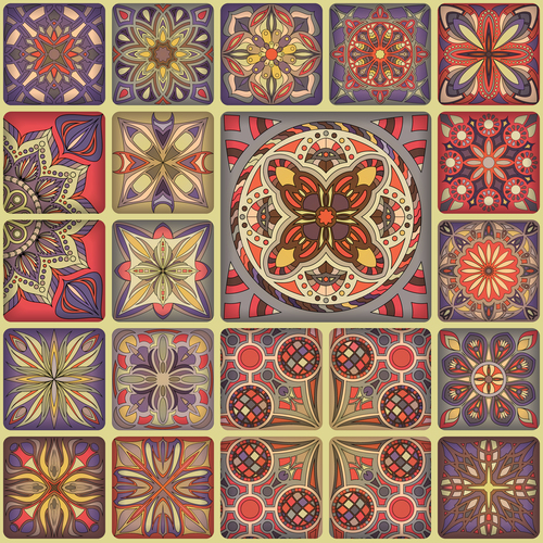 Vintage decorative pattern combination vector 02