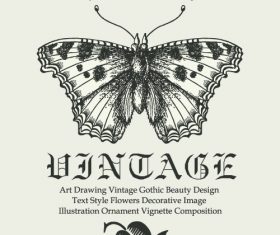 Vintage gothic butterfly background vector