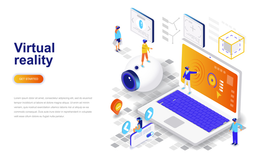 Virtual reality isometric concept template vector