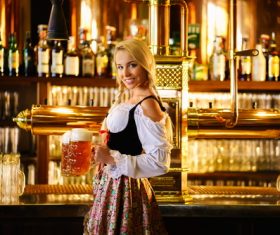 Waitress holding two glasses of beer Stock Photo 04