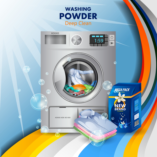 Washing powder advertising poster template vector 01