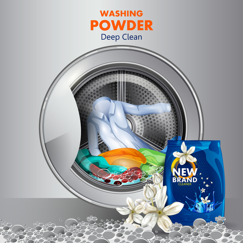 Washing powder advertising poster template vector 03
