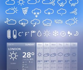 Weather symbols and app Interface vector 01