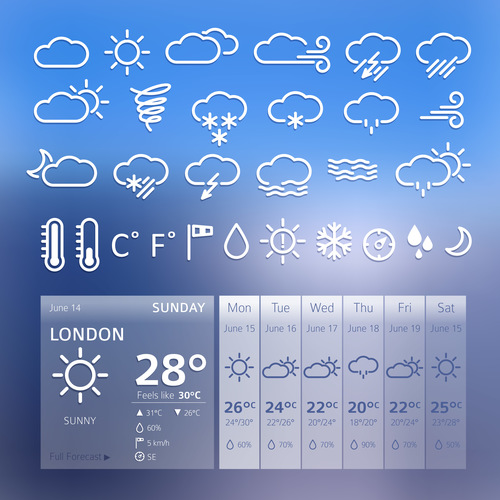 Weather symbols and app Interface vector 01