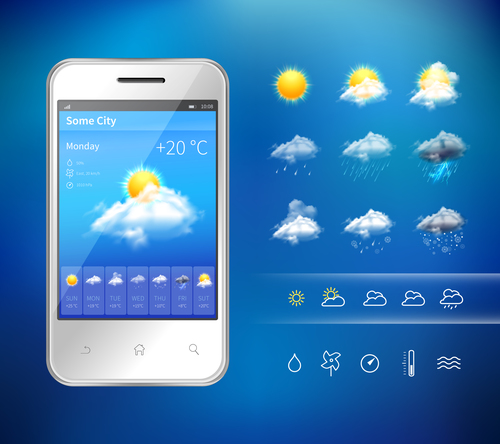 Weather symbols and app Interface vector 02