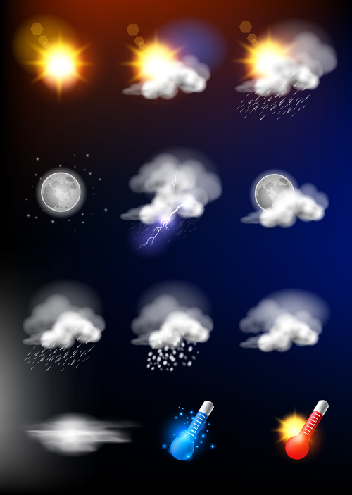 Weather symbols and app Interface vector 03