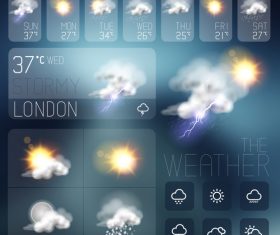 Weather symbols and app Interface vector 04