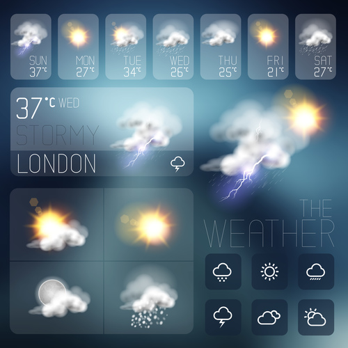 Weather symbols and app Interface vector 04