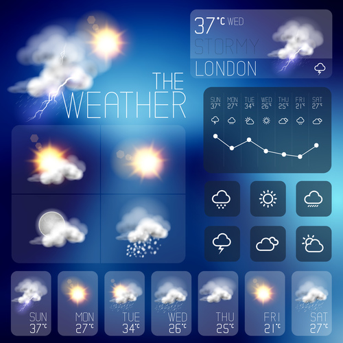 Weather symbols and app Interface vector 05