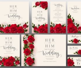 Wedding cards with beautiful roses vector 01