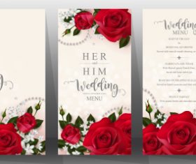 Wedding cards with beautiful roses vector 02