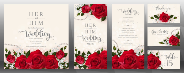Wedding cards with beautiful roses vector 02