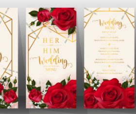 Wedding cards with beautiful roses vector 03