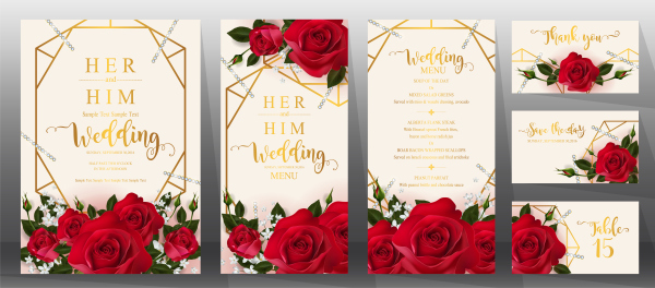 Wedding cards with beautiful roses vector 03